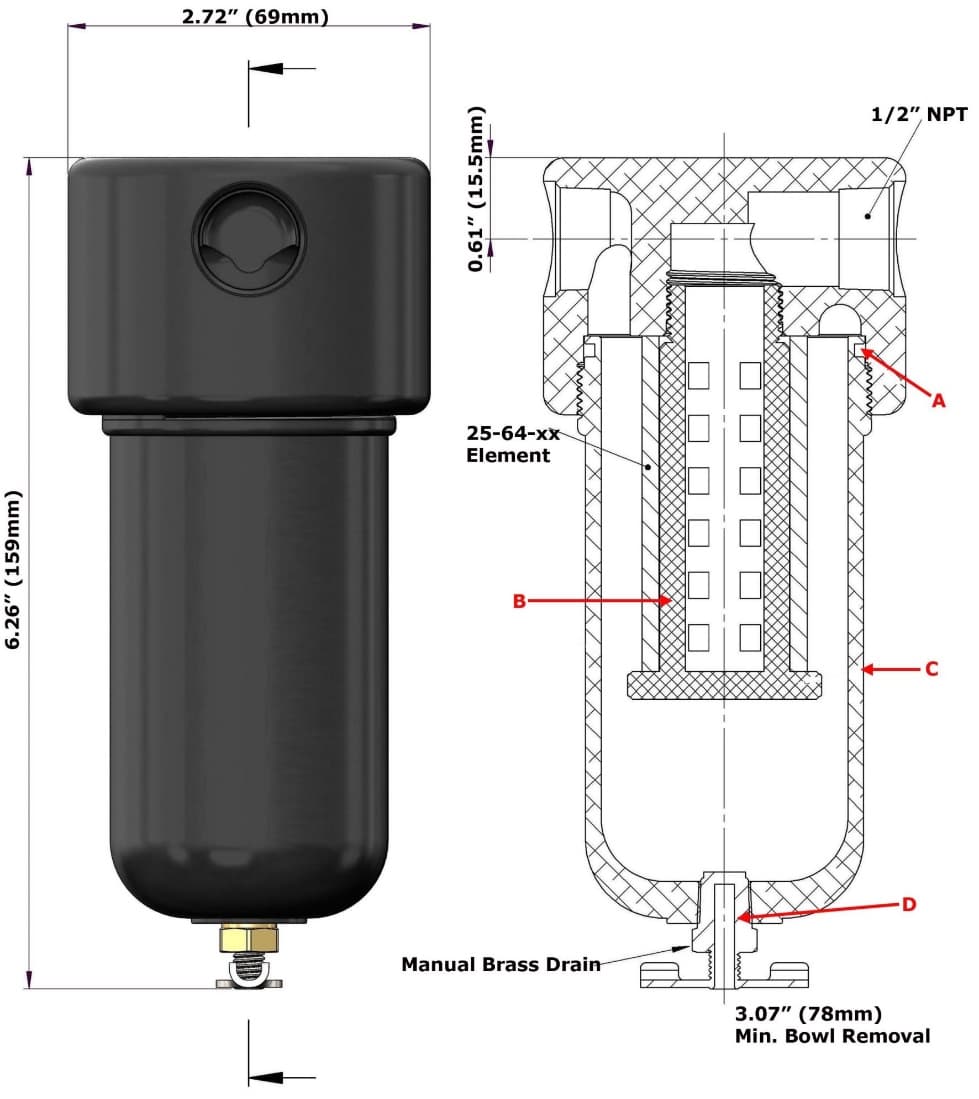 365A-1/2-70C Single Cartridge Filter Housing