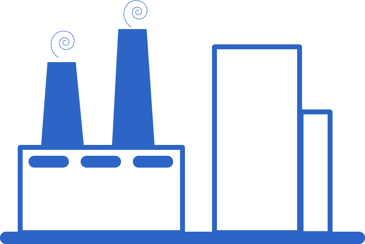 Blue icon showing a downstream refining plant.